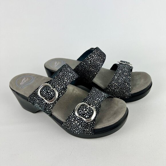 Dansko Womens Sophie Black Shagreen Dot Sandals Comfort size 38 US 7.5 8 - Picture 1 of 15